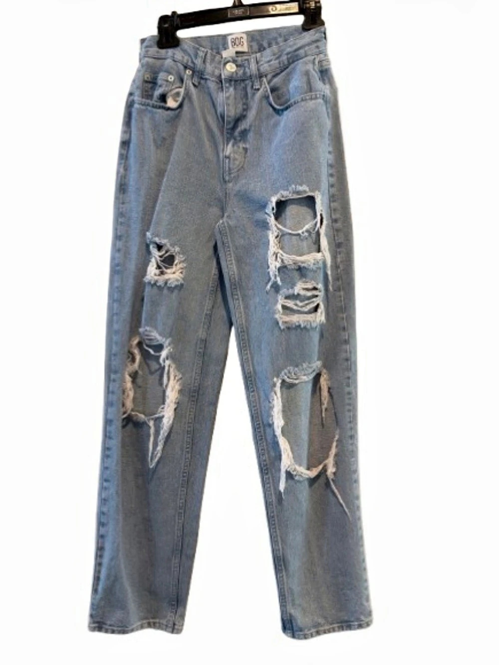 BDG High-Waisted Mom Jean Straight Leg Jeans in Blue - Baggy Boyfriend